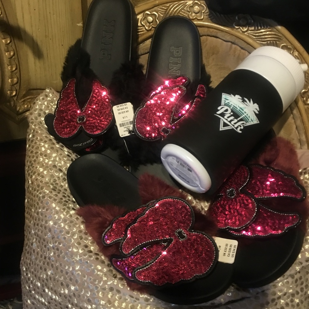 PINK | CUSTOM ANGEL WING FAUX FUR SLIDES